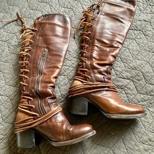 Freebird Coal, Tall Leather Lace-back Boots